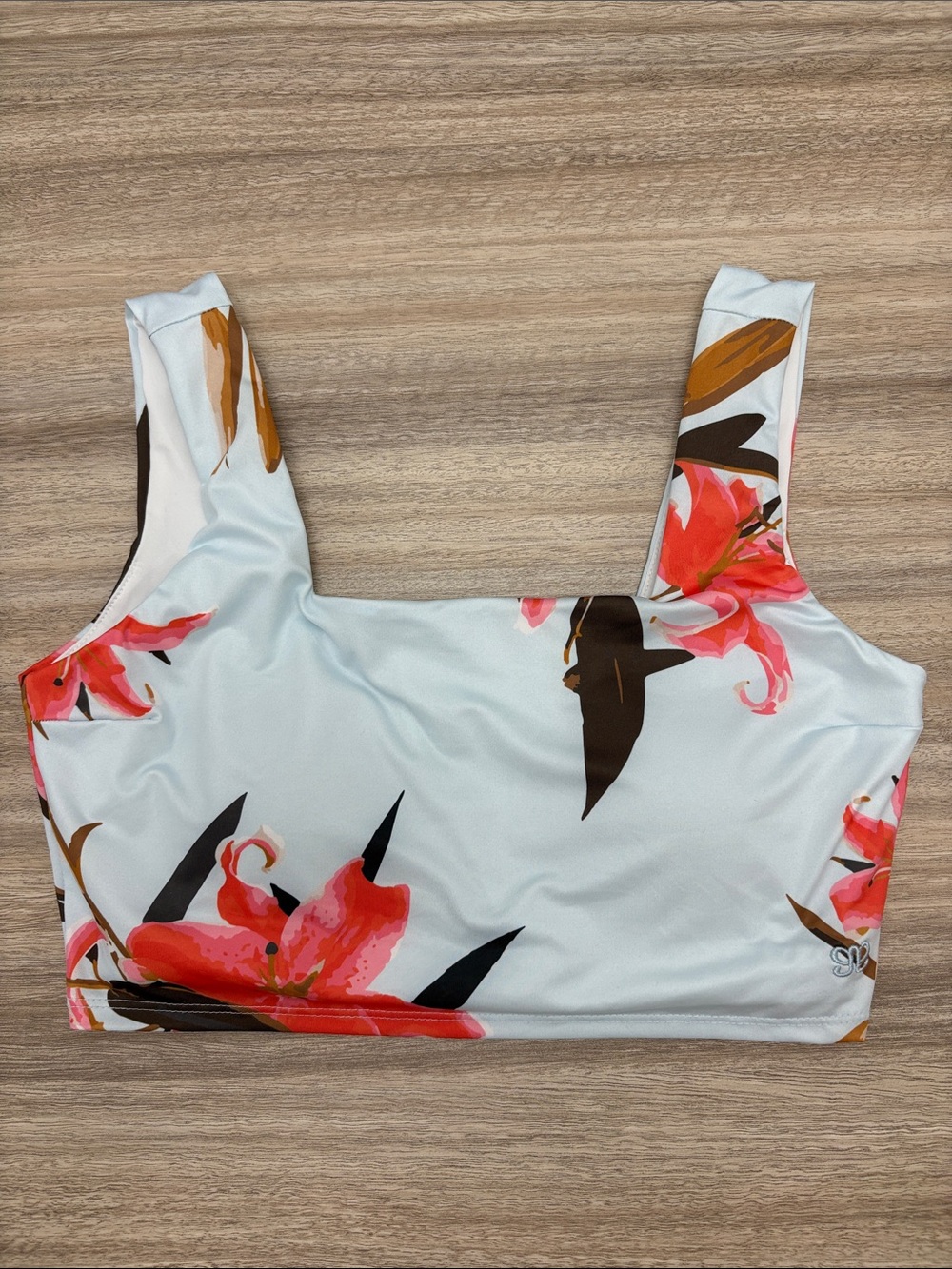 Albion Square Neck Bikini Top Women Size Small Baby Blue Floral